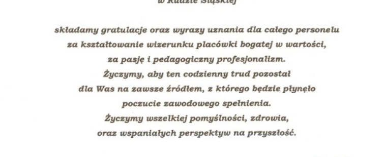 Powiększ obraz: List gratulacyjny od Prezes Oddziału Związku Nauczycielstwa Polskiego