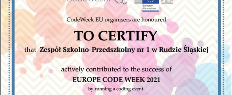 Powiększ obraz: Certyfikat za udział w CodeWeek 2021